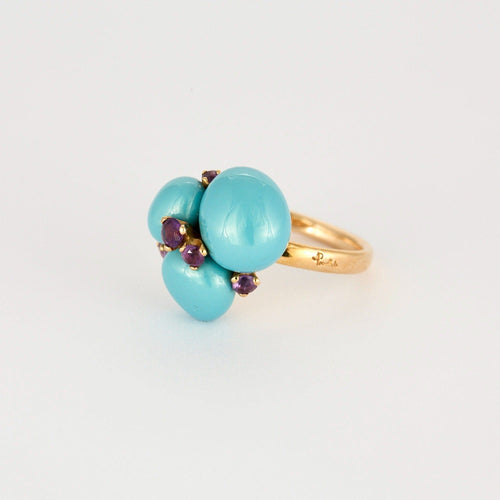 Bague 55 POMELLATO - Capri - Bague or jaune, cabochon de turquoise, améthystes 58 Facettes DV0882-1-DV0882-1