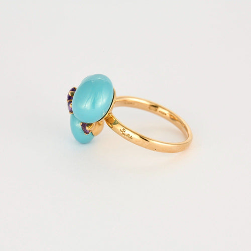 Bague 55 POMELLATO - Capri - Bague or jaune, cabochon de turquoise, améthystes 58 Facettes DV0882-1-DV0882-1