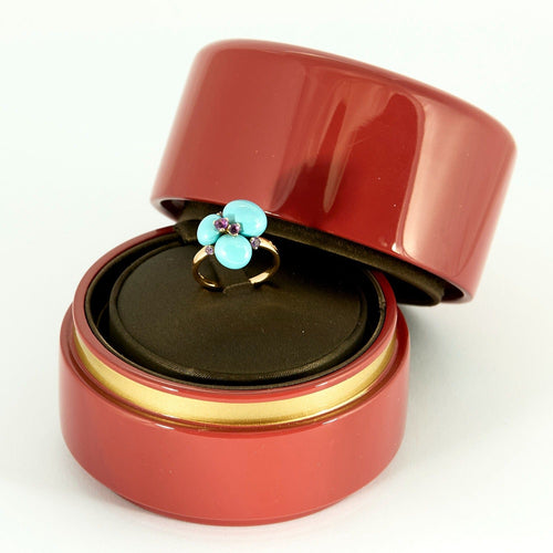 Bague 55 POMELLATO - Capri - Bague or jaune, cabochon de turquoise, améthystes 58 Facettes DV0882-1-DV0882-1