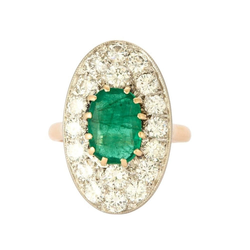 Bague 49 Bague en or 2 tons avec émeraude et diamants 58 Facettes DV0901-1-49-2
