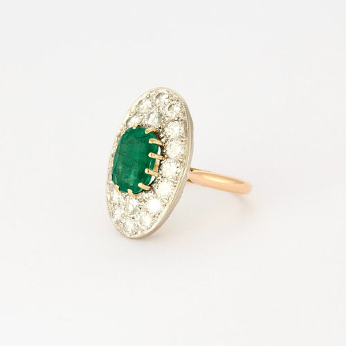 Bague 49 Bague en or 2 tons avec émeraude et diamants 58 Facettes DV0901-1-49-2