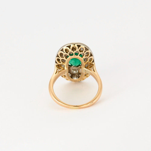 Bague 49 Bague en or 2 tons avec émeraude et diamants 58 Facettes DV0901-1-49-2