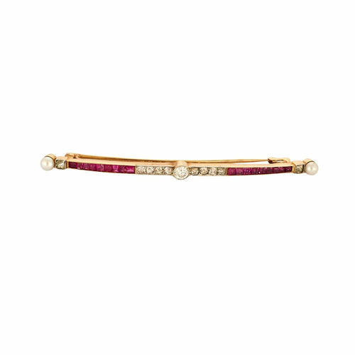 Broche Broche barette, or jaune, rubis et diamants et perles 58 Facettes DV0751-15