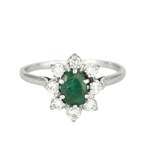 Bague 61 Bague Marguerite en or blanc avec émeraude et diamants 58 Facettes DV0915-2-61