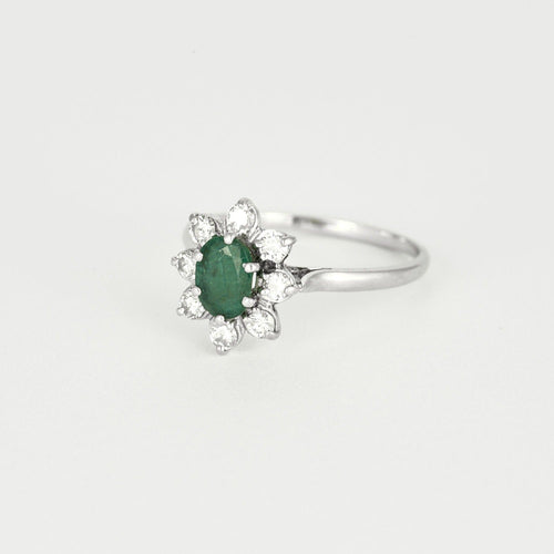 Bague 61 Bague Marguerite en or blanc avec émeraude et diamants 58 Facettes DV0915-2-61