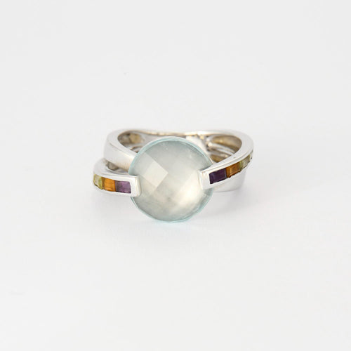 51.5 GUY LAROCHE - Bague croisée or blanc, aigue marine et pierres semi-préciseuses 58 Facettes DV3706-3-515-3