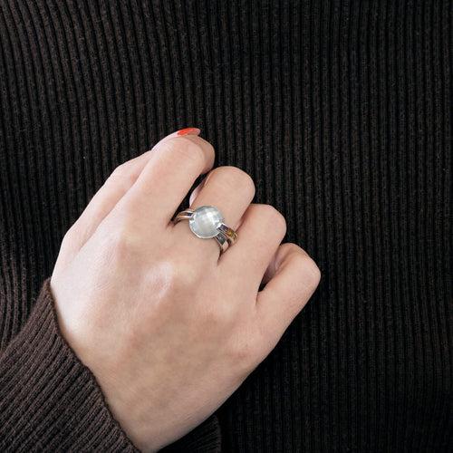 51.5 GUY LAROCHE - Bague croisée or blanc, aigue marine et pierres semi-préciseuses 58 Facettes DV3706-3-515-3