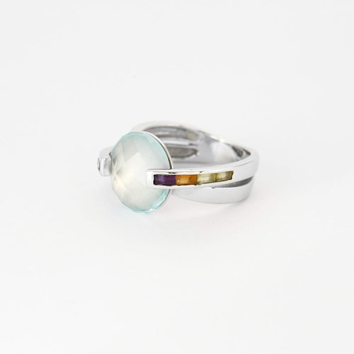51.5 GUY LAROCHE - Bague croisée or blanc, aigue marine et pierres semi-préciseuses 58 Facettes DV3706-3-515-3