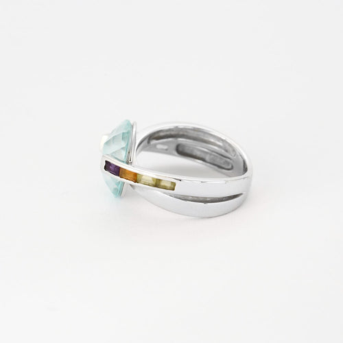 51.5 GUY LAROCHE - Bague croisée or blanc, aigue marine et pierres semi-préciseuses 58 Facettes DV3706-3-515-3