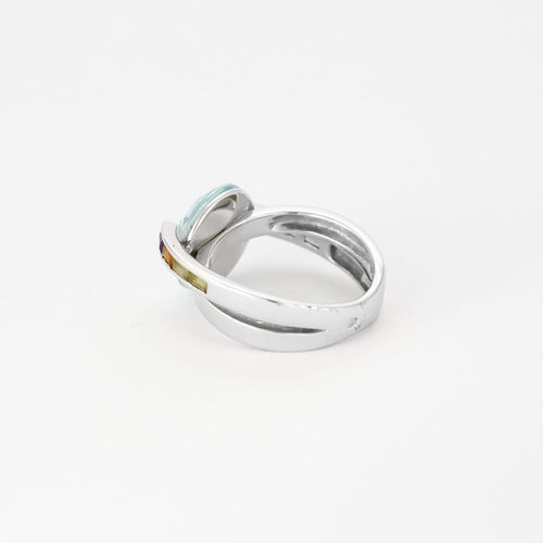 51.5 GUY LAROCHE - Bague croisée or blanc, aigue marine et pierres semi-préciseuses 58 Facettes DV3706-3-515-3