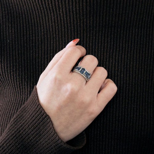 Bague 52 Bague bandeau or blanc et saphir 58 Facettes DV3706-4-52-1
