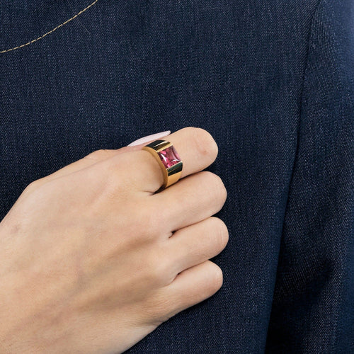 Bague 50 CARTIER - Tank - Bague or jaune et tourmaline rose 58 Facettes DV0922-1-50-5