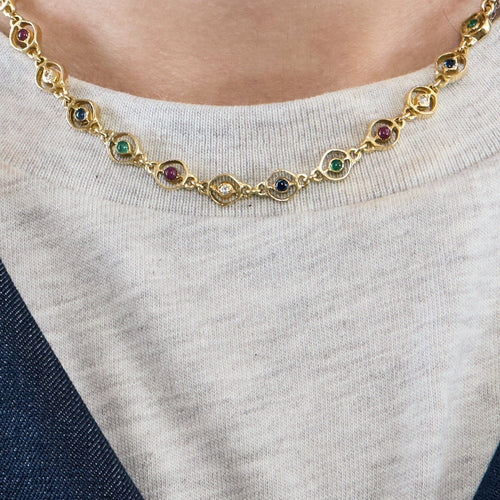 Collier Collier or jaune, saphir, émeraudes et rubis 58 Facettes DV10645-21