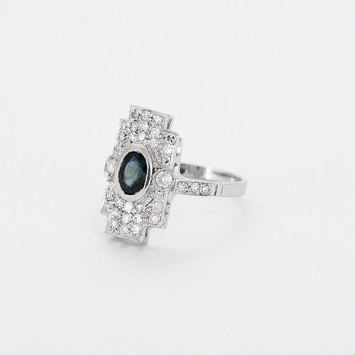 Bague 54 Bague Art déco en platine, saphir et diamants 58 Facettes DV11406-1-54-3