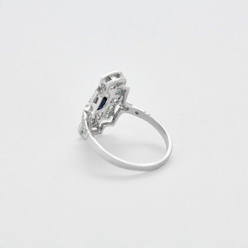Bague 54 Bague Art déco en platine, saphir et diamants 58 Facettes DV11406-1-54-3