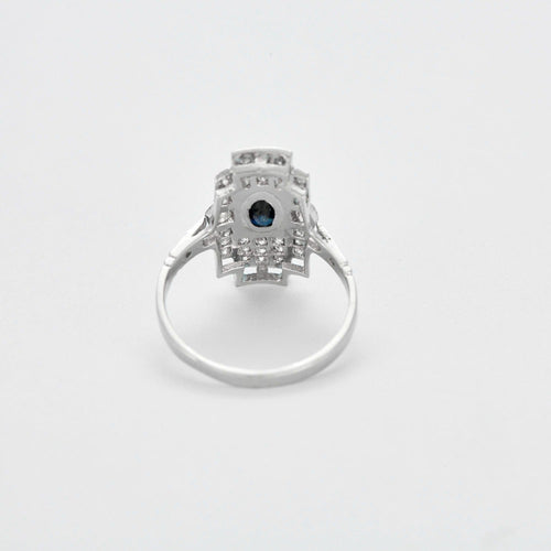 Bague 54 Bague Art déco en platine, saphir et diamants 58 Facettes DV11406-1-54-3