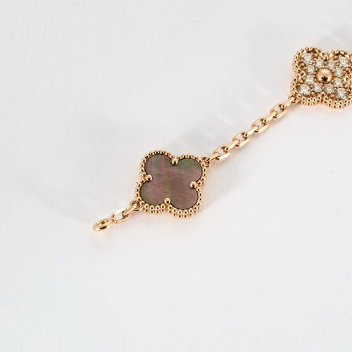 Bracelet VAN CLEEF & ARPELS - Vintage Alhambra - Bracelet or rose, nacre grise et diamants 58 Facettes DV0830-11