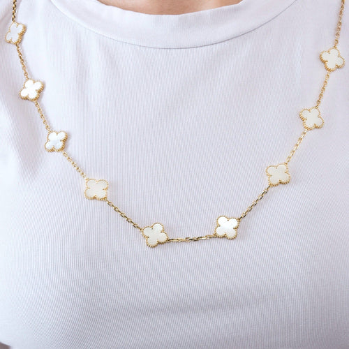 Collier VAN CLEEF & ARPELS - Vintage Alhambra - Sautoir Or Jaune et Nacre Blanche 20 Motifs 58 Facettes DV0830-12