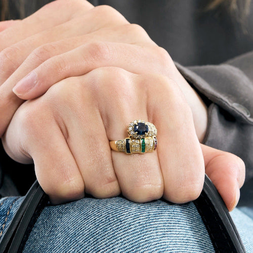 Bague 52 Bague jonc croisé en or jaune, diamants, saphir, rubis et émeraude 58 Facettes DV0302-5-52-1