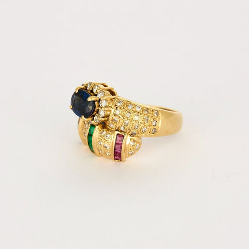 Bague 52 Bague jonc croisé en or jaune, diamants, saphir, rubis et émeraude 58 Facettes DV0302-5-52-1