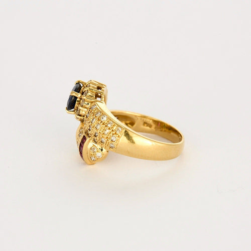 Bague 52 Bague jonc croisé en or jaune, diamants, saphir, rubis et émeraude 58 Facettes DV0302-5-52-1