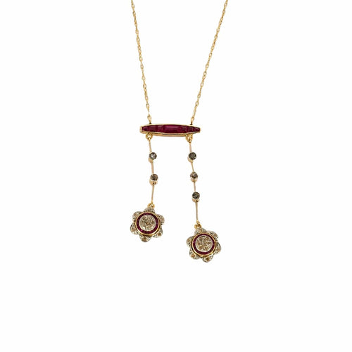 Collier Collier négligé en or jaune, rubis synthètiques et diamants 58 Facettes DV11262-4