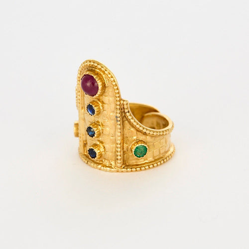 Bague 57 ILIAS - LALAOUNIS - Bague en or jaune , rubis, saphir, émeraude 58 Facettes DV0960-1-57-3