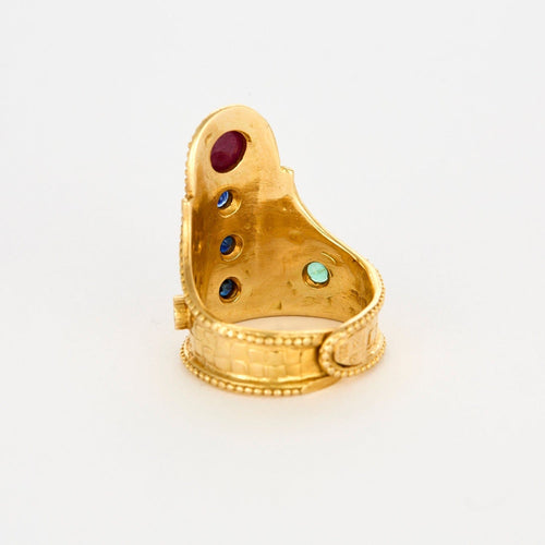 Bague 57 ILIAS - LALAOUNIS - Bague en or jaune , rubis, saphir, émeraude 58 Facettes DV0960-1-57-3