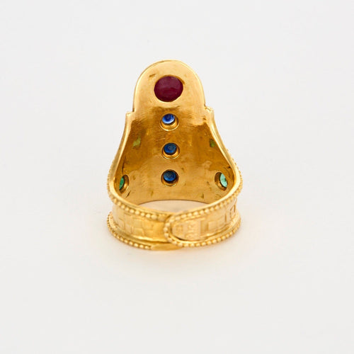 Bague 57 ILIAS - LALAOUNIS - Bague en or jaune , rubis, saphir, émeraude 58 Facettes DV0960-1-57-3