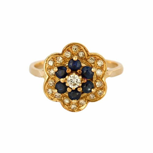 Bague 53 Bague fleur en or jaune, saphir et diamants 58 Facettes DV11262-5-53-2