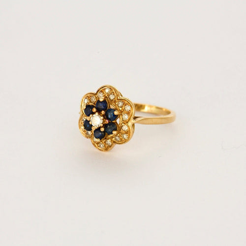Bague 53 Bague fleur en or jaune, saphir et diamants 58 Facettes DV11262-5-53-2