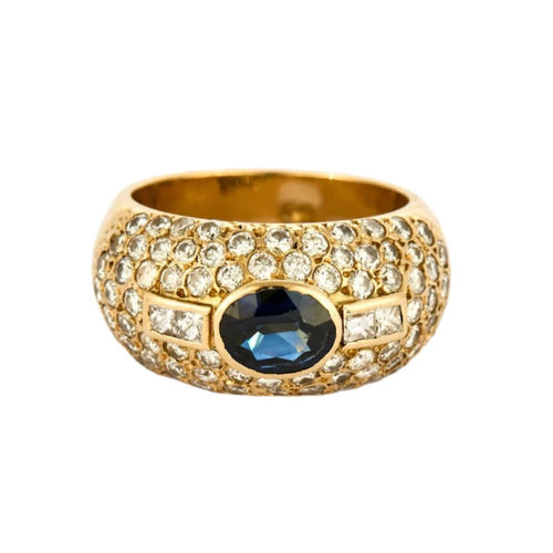 Bague 52 Bague dome, or jaune, saphir et diamants 58 Facettes DV10865-1-52-1