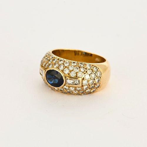 Bague 52 Bague dome, or jaune, saphir et diamants 58 Facettes DV10865-1-52-1
