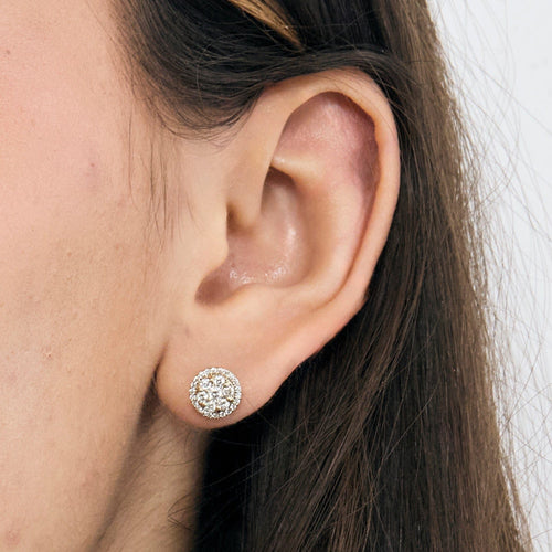 Boucles d'oreilles Paire de Boucles d’oreilles ronde ajouré en or blanc 18K (750 Millièmes) à motif floraux stylisé en diamants 58 Facettes DV0925-6