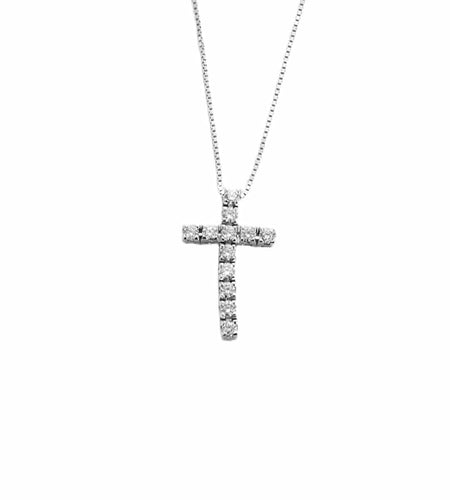 Collier Collier en or blanc avec pendentif croix diamants 58 Facettes DV4154-8