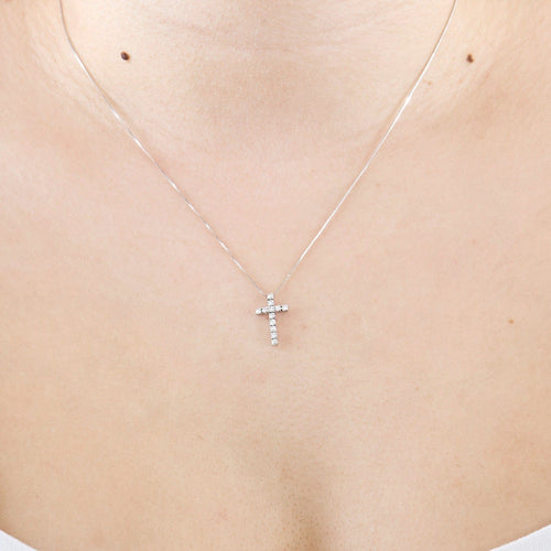 Collier Collier en or blanc avec pendentif croix diamants 58 Facettes DV4154-8