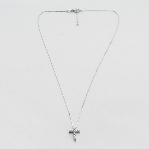 Collier Collier en or blanc avec pendentif croix diamants 58 Facettes DV4154-8