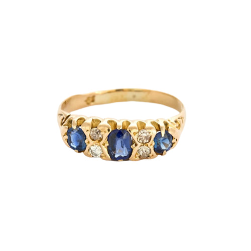 Bague 50 Bague jarretière or jaune saphirs et diamants 58 Facettes DV4440-14-50-2
