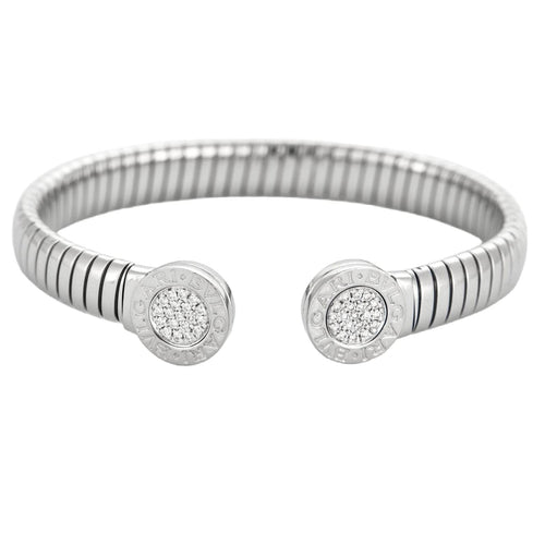Bracelet Bulgari Bracelet BULGARI - Bracelet ouvert or gris et diamants 58 Facettes DV12366-1