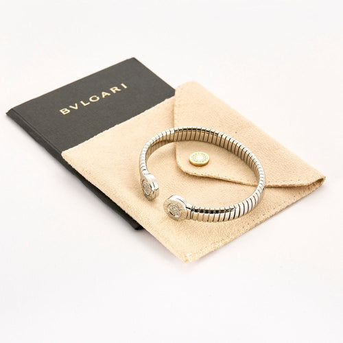 Bracelet Bulgari Bracelet BULGARI - Bracelet ouvert or gris et diamants 58 Facettes DV12366-1