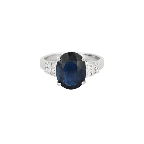 Bague 53 Bague solitaire en or gris avec saphir épaulé de diamants 58 Facettes DV0120-16-53-2