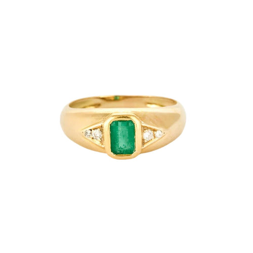 Bague 56 Bague jonc, or jaune, émeraude  et diamants 58 Facettes DV0943-3-56-3