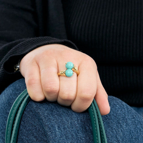 Bague 52 Bague “Toi et moi” en or jaune et turquoise 58 Facettes DV10817-4-52-1