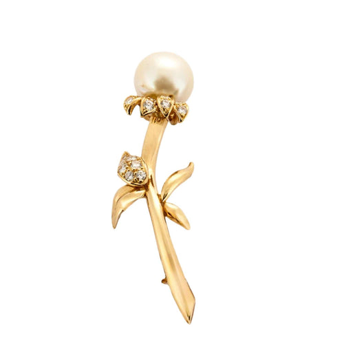 Broche Broche "Tournesol" en or jaune, diamants, perle de culture des Mers du Sud 58 Facettes DV0978-8