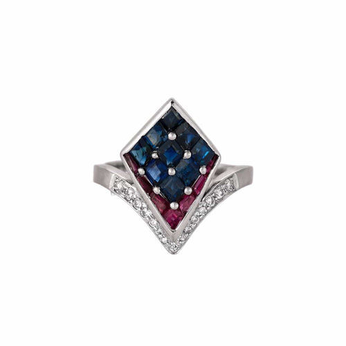 Bague 56 Bague aigrette en or gris diamants, saphirs, rubis 58 Facettes DV0978-6-56-3