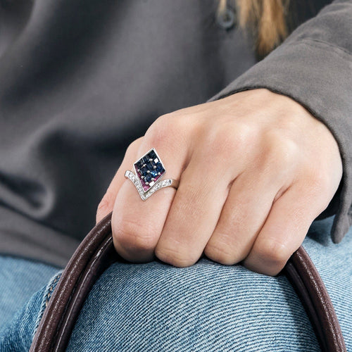 Bague 56 Bague aigrette en or gris diamants, saphirs, rubis 58 Facettes DV0978-6-56-3