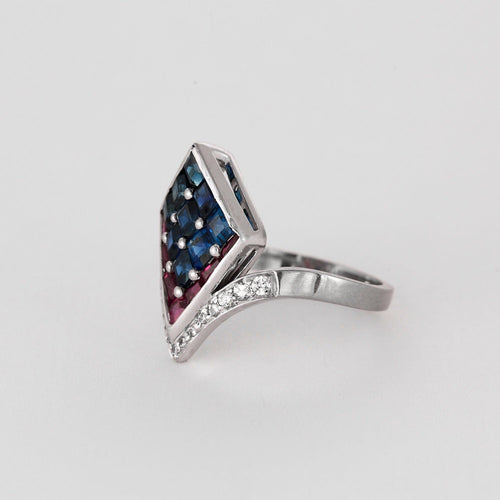 Bague 56 Bague aigrette en or gris diamants, saphirs, rubis 58 Facettes DV0978-6-56-3