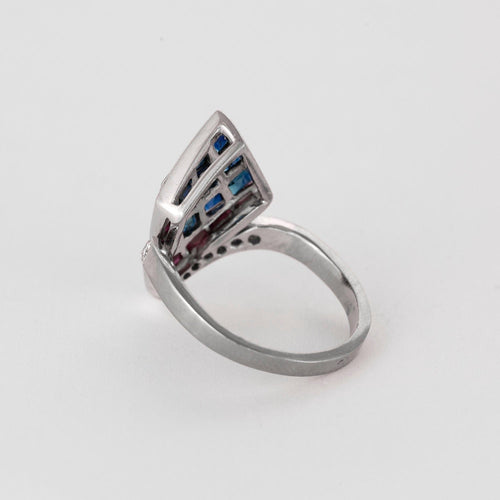 Bague 56 Bague aigrette en or gris diamants, saphirs, rubis 58 Facettes DV0978-6-56-3