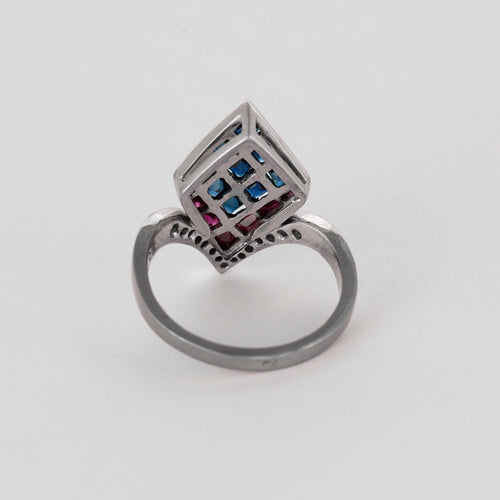 Bague 56 Bague aigrette en or gris diamants, saphirs, rubis 58 Facettes DV0978-6-56-3
