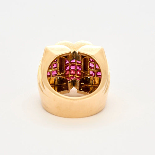 Bague 51 Bague Tank en or jaune, diamants et rubis de synthèse. 58 Facettes DV12390-2-51-2